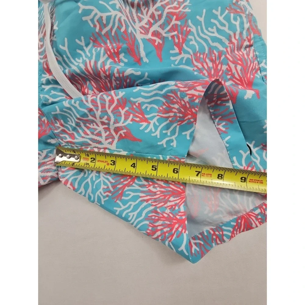 Hang Ten Men's M‎ Swim Trunks Coral Reef Blue Pink Elastic Waist Drawstring